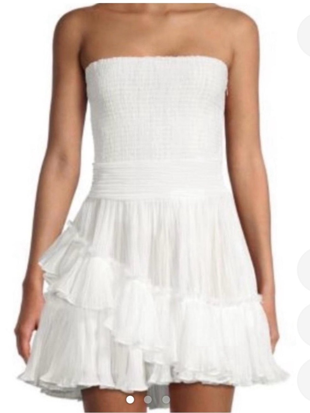 Ramy Brook White Strapless Smocked Ruffle Mini Dress